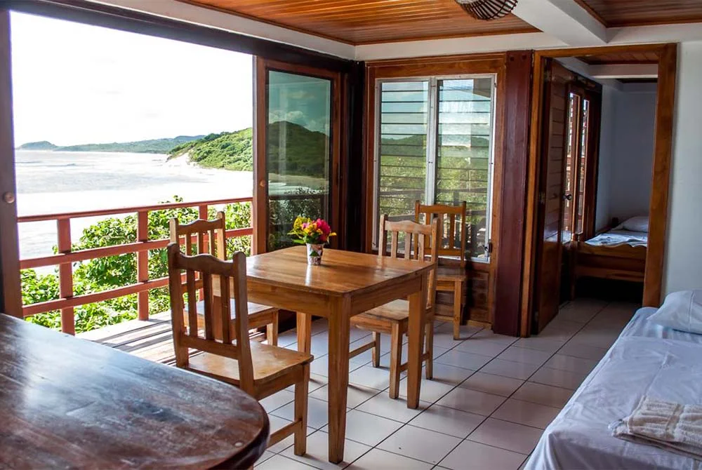 Oceanview dining area inside Magnific Rock Apartment at Nicaragua Surf Camp in Popoyo, Tola.