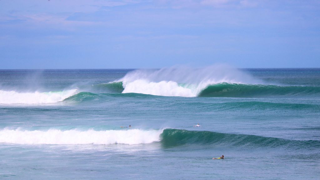uncrowded beginner surf break at Popoyo Nicaragua showing clean consistent beach break wave conditions